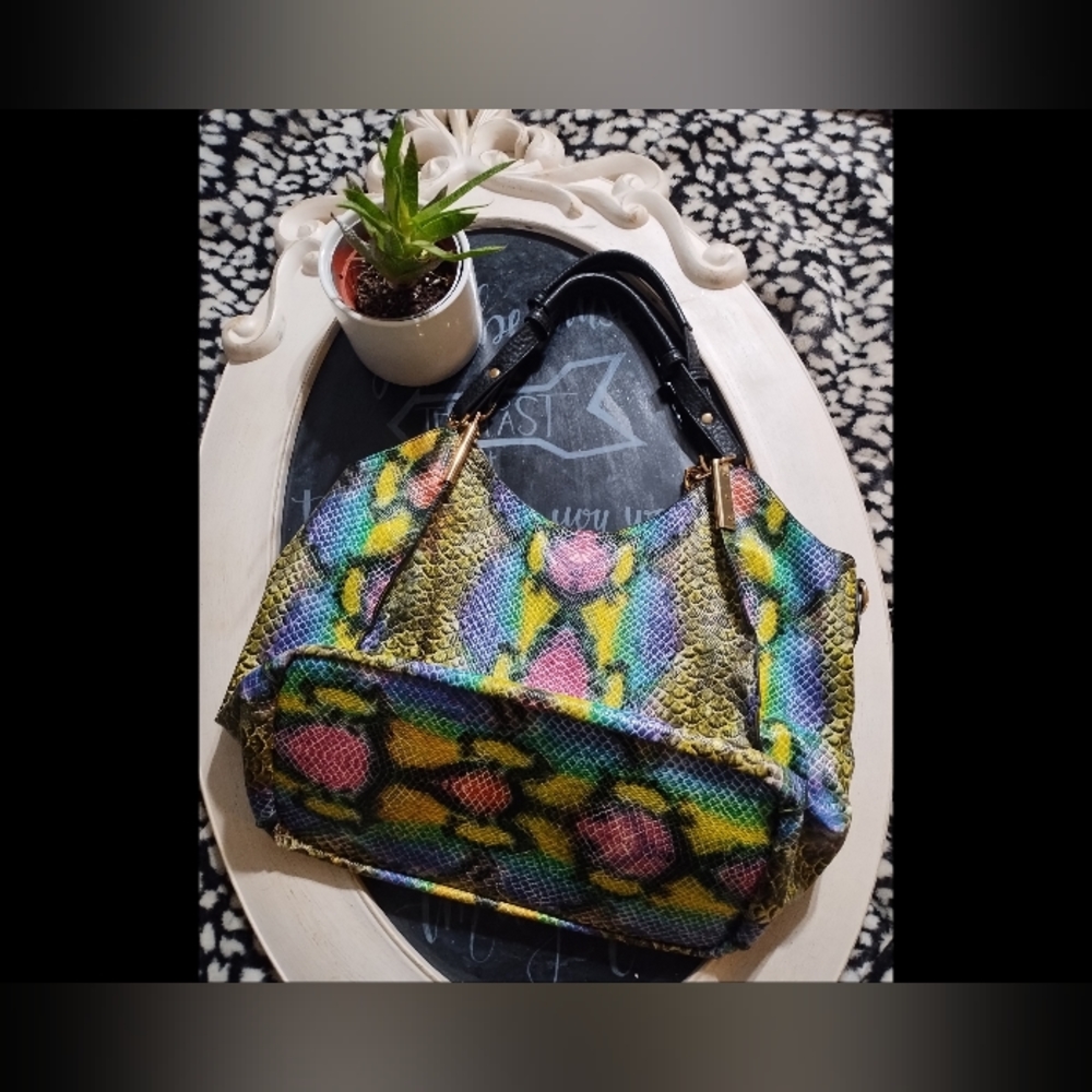 Multicolored Faux Snake Skin Purse